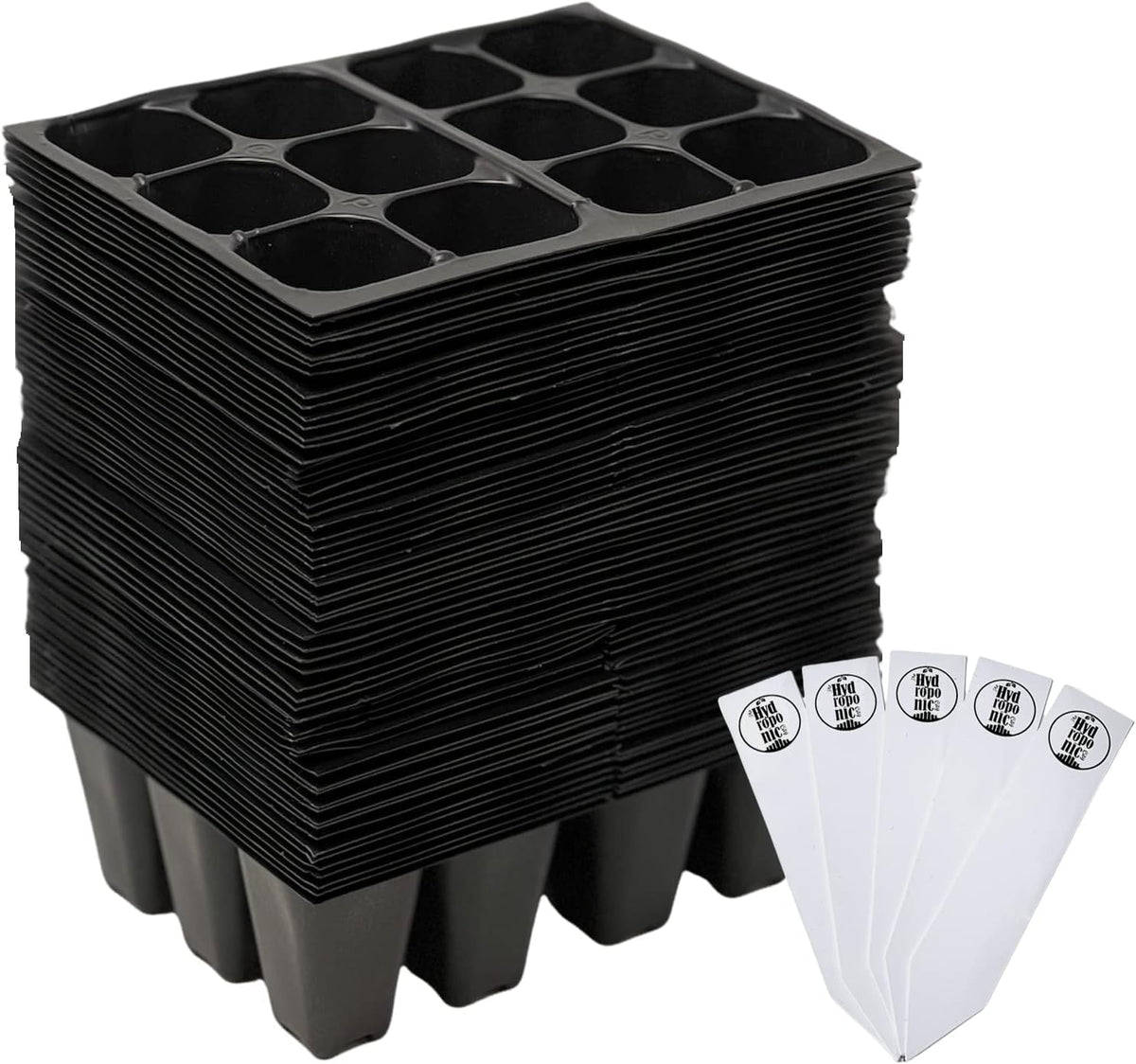 Seed Starter Trays, 144 Cells (24 Trays - 6 Cells Per Tray) + Plant Stakes