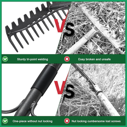 63'' Bow Rake ，17 Tines Metal Head Rakes with Stainless Steel Handle，Heavy Duty Garden Rake for Loosening Soil Gathering Leaf Leveling Lawn Farming Land Management Yarn Thatch Rake