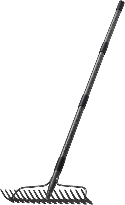 63'' Bow Rake ，17 Tines Metal Head Rakes with Stainless Steel Handle，Heavy Duty Garden Rake for Loosening Soil Gathering Leaf Leveling Lawn Farming Land Management Yarn Thatch Rake
