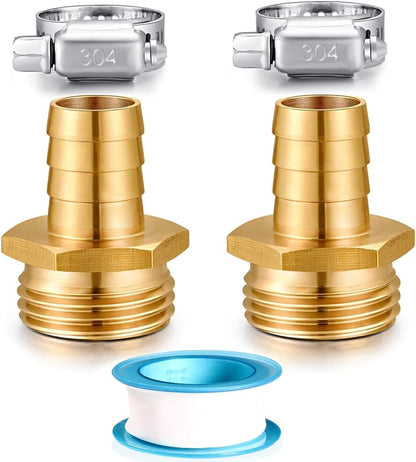 Solid Brass Garden Hose Repair kit Connector with Stainless Steel Clamps, Male Adapter/Female Garden Hose Swivel Fitting… (5/8" Barb x 3/4" Male-2 Sets)