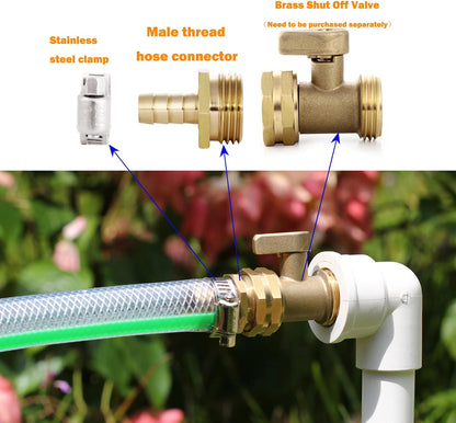 Solid Brass Garden Hose Repair kit Connector with Stainless Steel Clamps, Male Adapter/Female Garden Hose Swivel Fitting… (5/8" Barb x 3/4" Male-2 Sets)