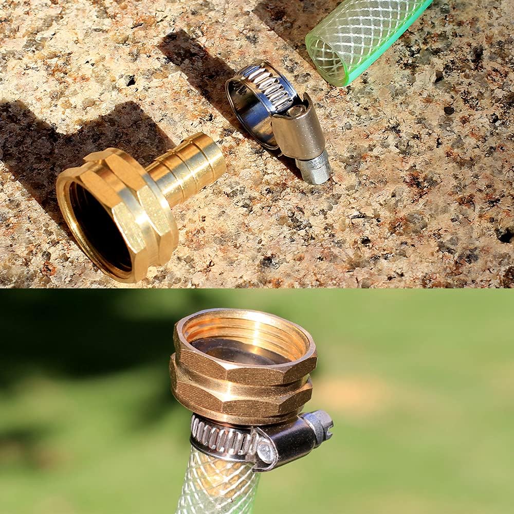 Solid Brass Garden Hose Repair kit Connector with Stainless Steel Clamps, Male Adapter/Female Garden Hose Swivel Fitting… (5/8" Barb x 3/4" Male-2 Sets)