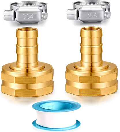 Solid Brass Garden Hose Repair kit Connector with Stainless Steel Clamps, Male Adapter/Female Garden Hose Swivel Fitting… (5/8" Barb x 3/4" Male-2 Sets)