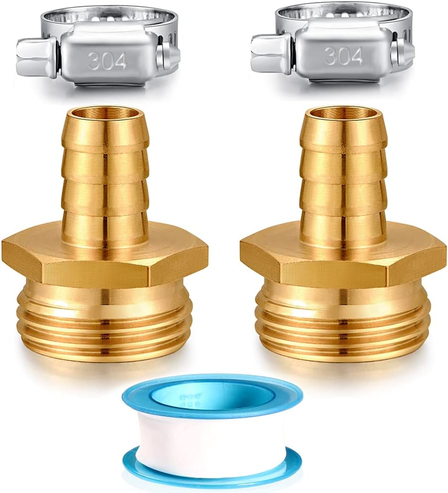 Solid Brass Garden Hose Repair kit Connector with Stainless Steel Clamps, Male Adapter/Female Garden Hose Swivel Fitting… (5/8" Barb x 3/4" Male-2 Sets)