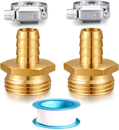 Solid Brass Garden Hose Repair kit Connector with Stainless Steel Clamps, Male Adapter/Female Garden Hose Swivel Fitting… (5/8" Barb x 3/4" Male-2 Sets)