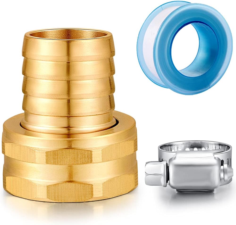 Solid Brass Garden Hose Repair kit Connector with Stainless Steel Clamps, Male Adapter/Female Garden Hose Swivel Fitting… (5/8" Barb x 3/4" Male-2 Sets)