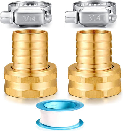 Solid Brass Garden Hose Repair kit Connector with Stainless Steel Clamps, Male Adapter/Female Garden Hose Swivel Fitting… (5/8" Barb x 3/4" Male-2 Sets)
