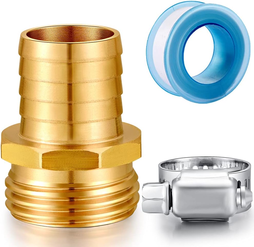 Solid Brass Garden Hose Repair kit Connector with Stainless Steel Clamps, Male Adapter/Female Garden Hose Swivel Fitting… (5/8" Barb x 3/4" Male-2 Sets)