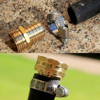 Solid Brass Garden Hose Repair kit Connector with Stainless Steel Clamps, Male Adapter/Female Garden Hose Swivel Fitting… (5/8" Barb x 3/4" Male-2 Sets)