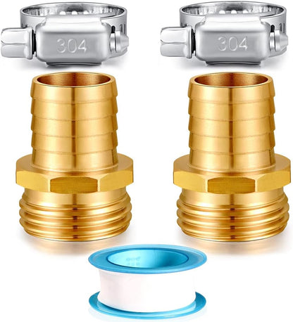 Solid Brass Garden Hose Repair kit Connector with Stainless Steel Clamps, Male Adapter/Female Garden Hose Swivel Fitting… (5/8" Barb x 3/4" Male-2 Sets)
