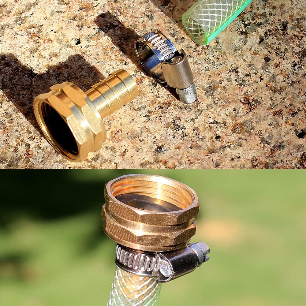 Solid Brass Garden Hose Repair kit Connector with Stainless Steel Clamps, Male Adapter/Female Garden Hose Swivel Fitting… (5/8" Barb x 3/4" Male-2 Sets)