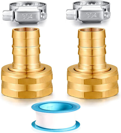 Solid Brass Garden Hose Repair kit Connector with Stainless Steel Clamps, Male Adapter/Female Garden Hose Swivel Fitting… (5/8" Barb x 3/4" Male-2 Sets)