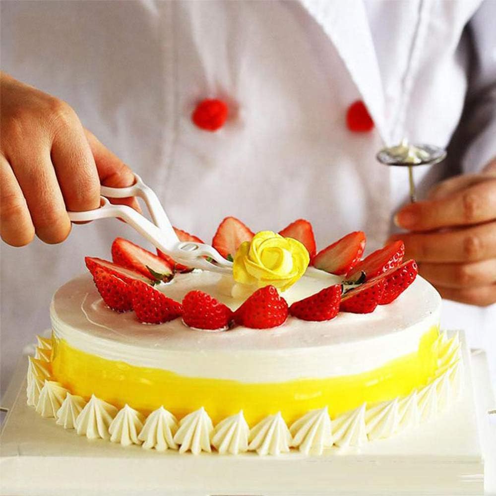 3pcs ABS Plastic Cake Scissors Flower Fondant Decorating Cake Tool Flowers Lifter Cake Edge Scissors Clip Cream Transfer Confectionery Tool (White, Pink, Blue)