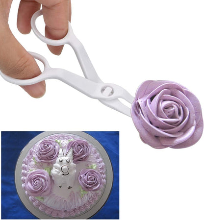 3pcs ABS Plastic Cake Scissors Flower Fondant Decorating Cake Tool Flowers Lifter Cake Edge Scissors Clip Cream Transfer Confectionery Tool (White, Pink, Blue)