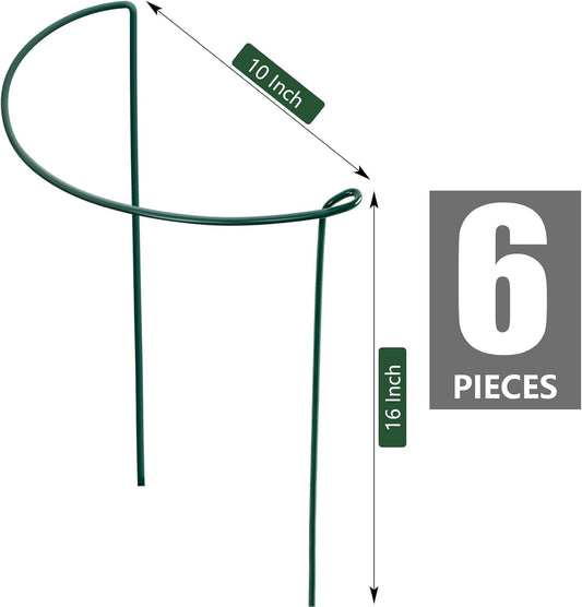 Peony Cages and Supports, 6 Pack Plant Support Stakes for Outdoor & Indoor Plants, 10" W x 16" H Half Round Garden Plant Support Rings for Peonies, Hydrangeas, Roses, Dahlias