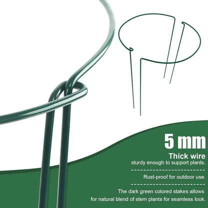 Peony Cages and Supports, 6 Pack Plant Support Stakes for Outdoor & Indoor Plants, 10" W x 16" H Half Round Garden Plant Support Rings for Peonies, Hydrangeas, Roses, Dahlias