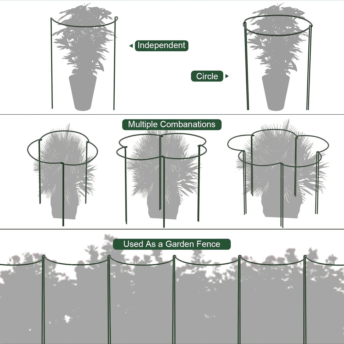 Peony Cages and Supports, 6 Pack Plant Support Stakes for Outdoor & Indoor Plants, 10" W x 16" H Half Round Garden Plant Support Rings for Peonies, Hydrangeas, Roses, Dahlias
