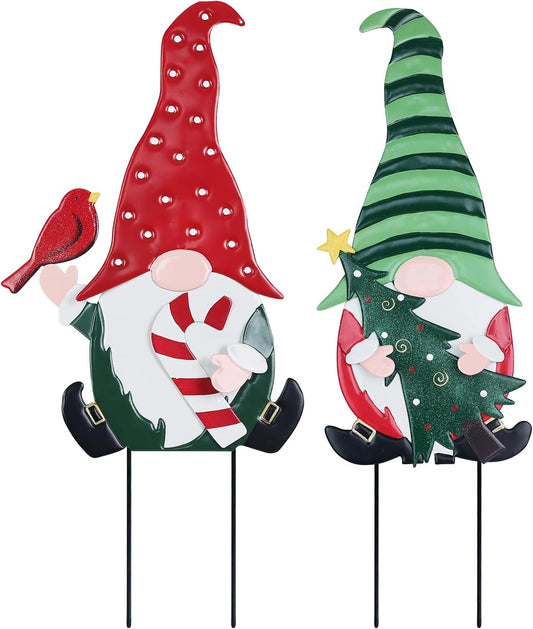 Outdoor Christmas Decorations, 2 Pack Gnomes Decorative Garden Stakes for Christmas Decor, Metal Yard Signs Xmas Decorations for Outside Garden Yard Lawn Porch Holiday Party