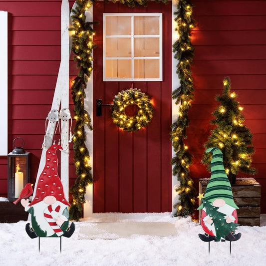 Outdoor Christmas Decorations, 2 Pack Gnomes Decorative Garden Stakes for Christmas Decor, Metal Yard Signs Xmas Decorations for Outside Garden Yard Lawn Porch Holiday Party