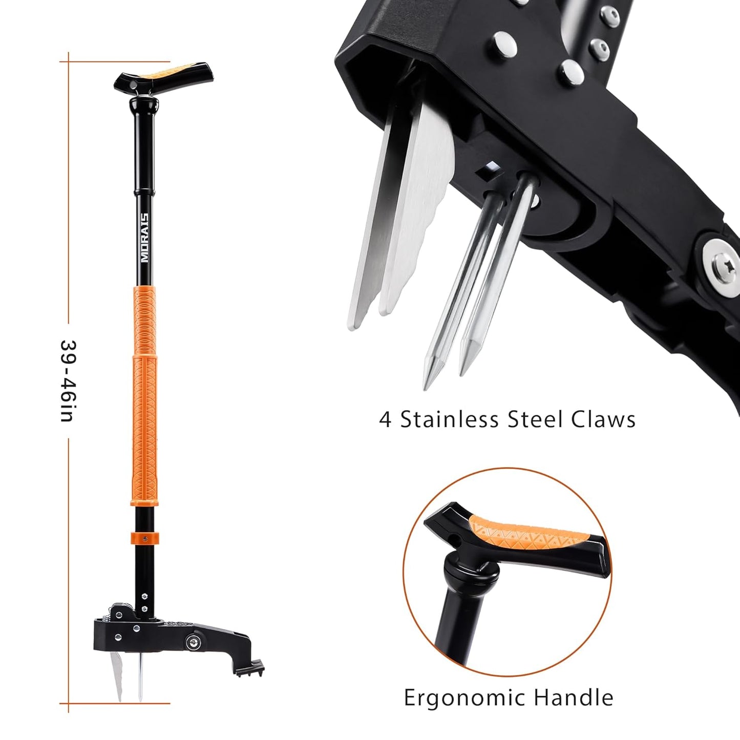 Weed Puller Tool, Stand Up Weed Puller Heavy Duty Garden Tool with 4-Claw Steel Head, 39"-46" Retractable Handle & Easy-Eject Mechanism, Easily Remove Weeds Without Bending, or Kneeling