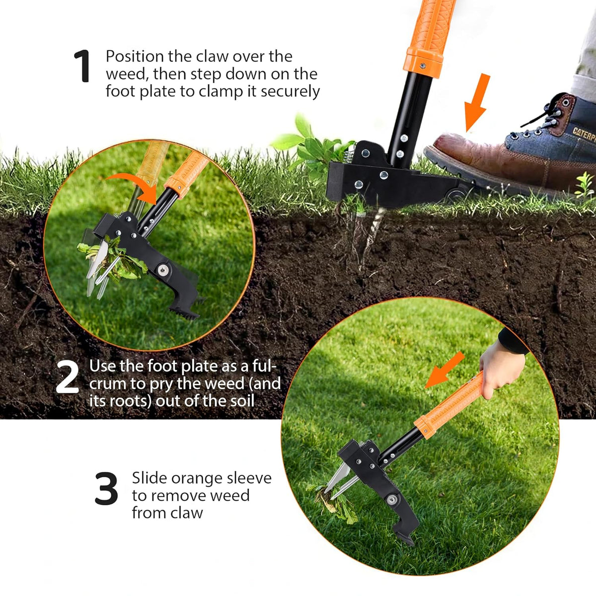 Weed Puller Tool, Stand Up Weed Puller Heavy Duty Garden Tool with 4-Claw Steel Head, 39"-46" Retractable Handle & Easy-Eject Mechanism, Easily Remove Weeds Without Bending, or Kneeling