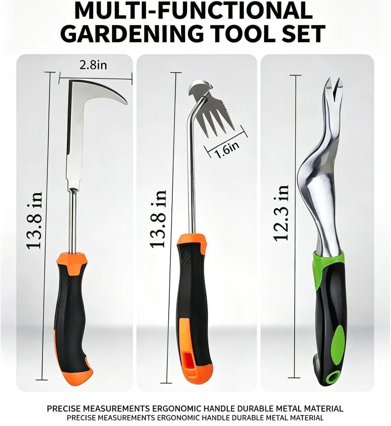 3-Piece Heavy Duty Weeding Tool Set - Stainless Steel Crevice Weeder, Root Remover & Weed Puller with Ergonomic Handles for Patio, Sidewalk and Garden Lawn Weed Removal