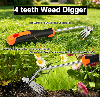 3-Piece Heavy Duty Weeding Tool Set - Stainless Steel Crevice Weeder, Root Remover & Weed Puller with Ergonomic Handles for Patio, Sidewalk and Garden Lawn Weed Removal