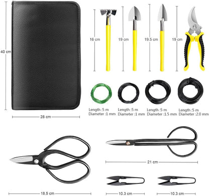 Bonsai Tools Set 7Pcs, Bonsai Tree Tools Kit Succulent Trimming Tools Include Scissors, Cutters, Rake, Round and Pointed Shovel &Training Wire for Bonsai Beginner Gardening Gifts