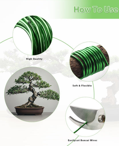 Bonsai Tools Set 7Pcs, Bonsai Tree Tools Kit Succulent Trimming Tools Include Scissors, Cutters, Rake, Round and Pointed Shovel &Training Wire for Bonsai Beginner Gardening Gifts