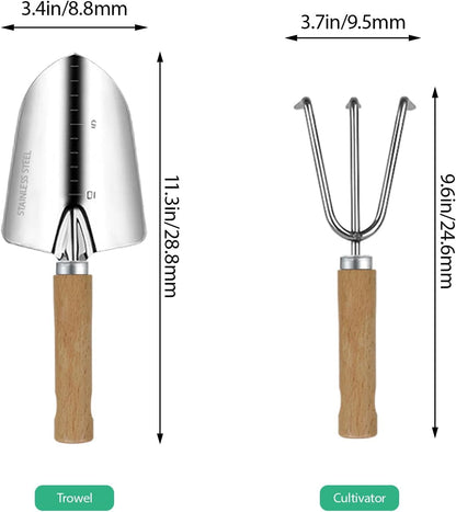 Garden Tool Set, 2Pcs Gardening Hand Tools, Stainless Steel Trowel and Cultivator with Handle, Outdoor Gardening Kit for Women Men