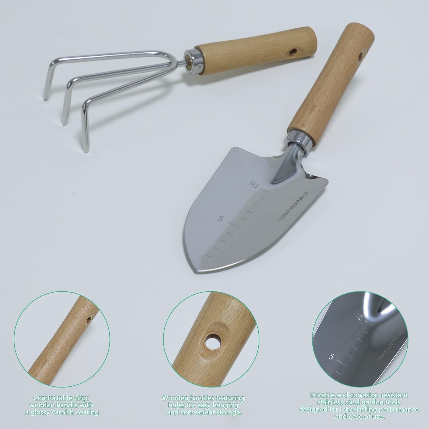 Garden Tool Set, 2Pcs Gardening Hand Tools, Stainless Steel Trowel and Cultivator with Handle, Outdoor Gardening Kit for Women Men