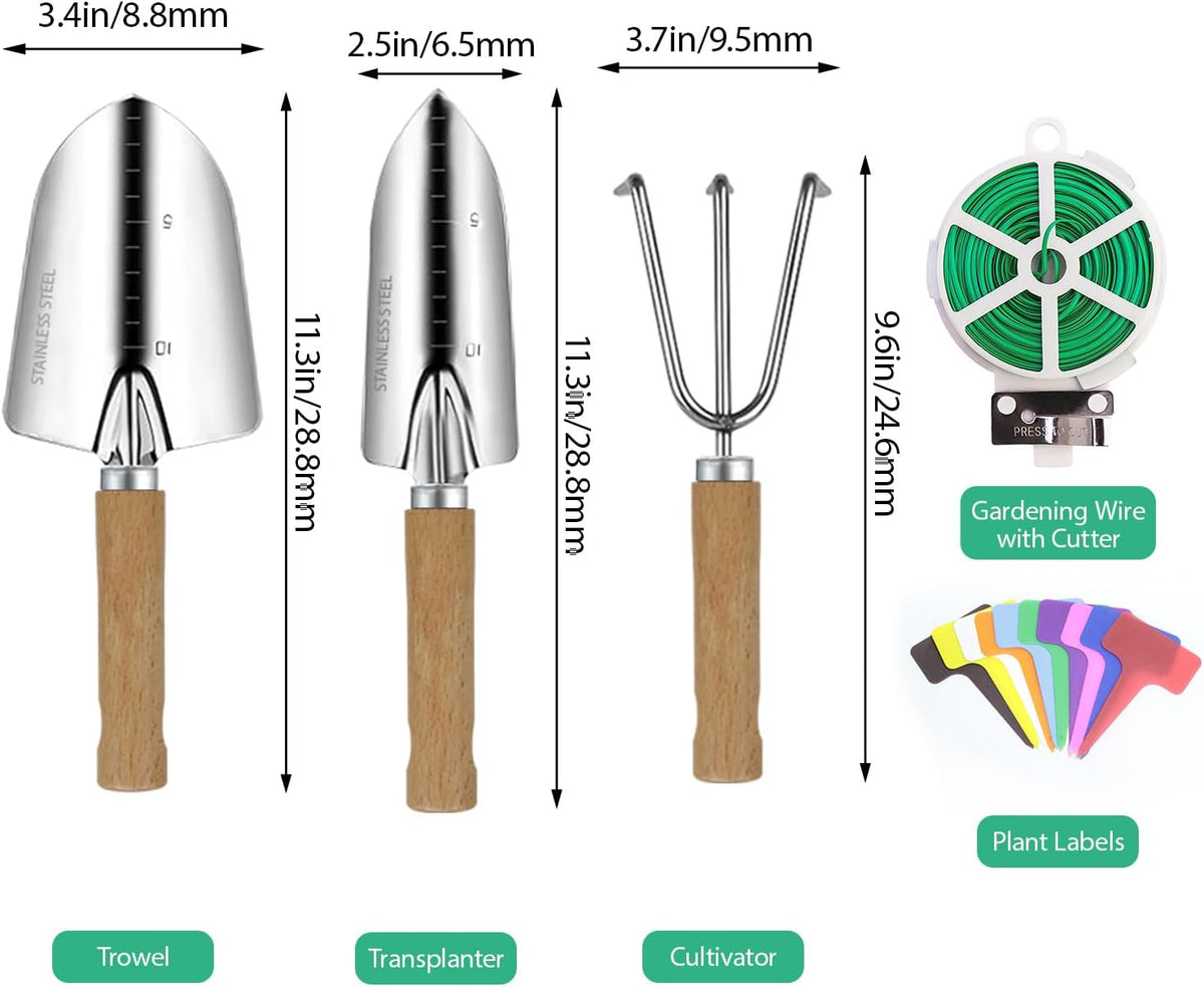 Garden Tool Set, 2Pcs Gardening Hand Tools, Stainless Steel Trowel and Cultivator with Handle, Outdoor Gardening Kit for Women Men