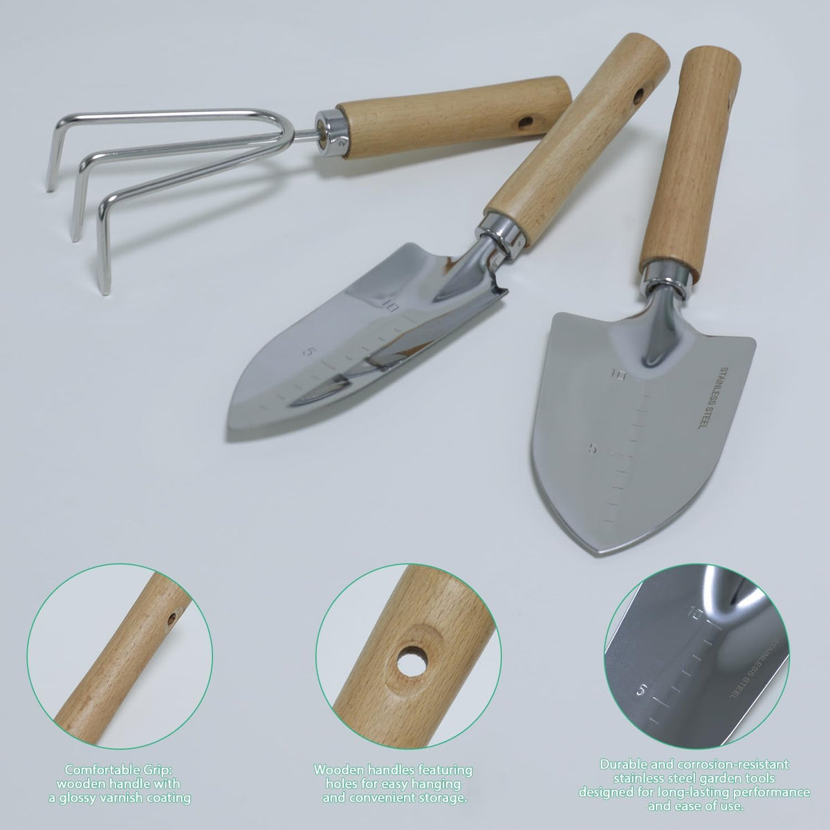 Garden Tool Set, 2Pcs Gardening Hand Tools, Stainless Steel Trowel and Cultivator with Handle, Outdoor Gardening Kit for Women Men