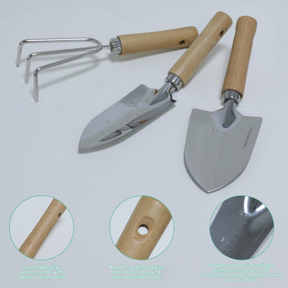 Garden Tool Set, 2Pcs Gardening Hand Tools, Stainless Steel Trowel and Cultivator with Handle, Outdoor Gardening Kit for Women Men