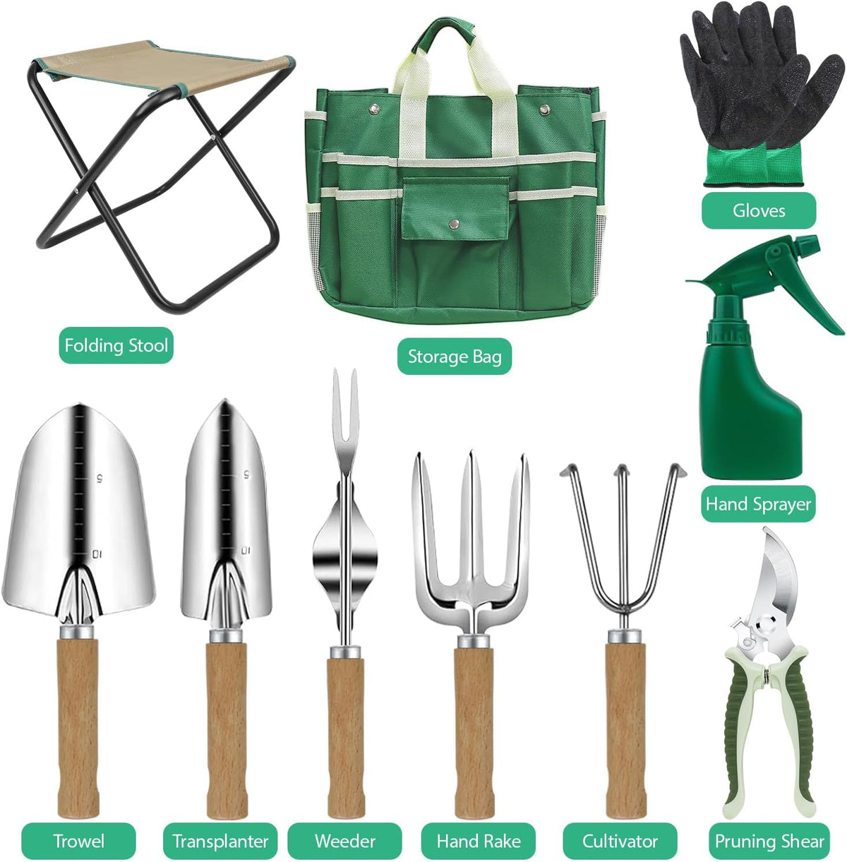 Garden Tool Set, 2Pcs Gardening Hand Tools, Stainless Steel Trowel and Cultivator with Handle, Outdoor Gardening Kit for Women Men