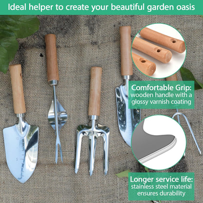 Garden Tool Set, 2Pcs Gardening Hand Tools, Stainless Steel Trowel and Cultivator with Handle, Outdoor Gardening Kit for Women Men