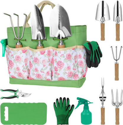 Garden Tool Set, 2Pcs Gardening Hand Tools, Stainless Steel Trowel and Cultivator with Handle, Outdoor Gardening Kit for Women Men