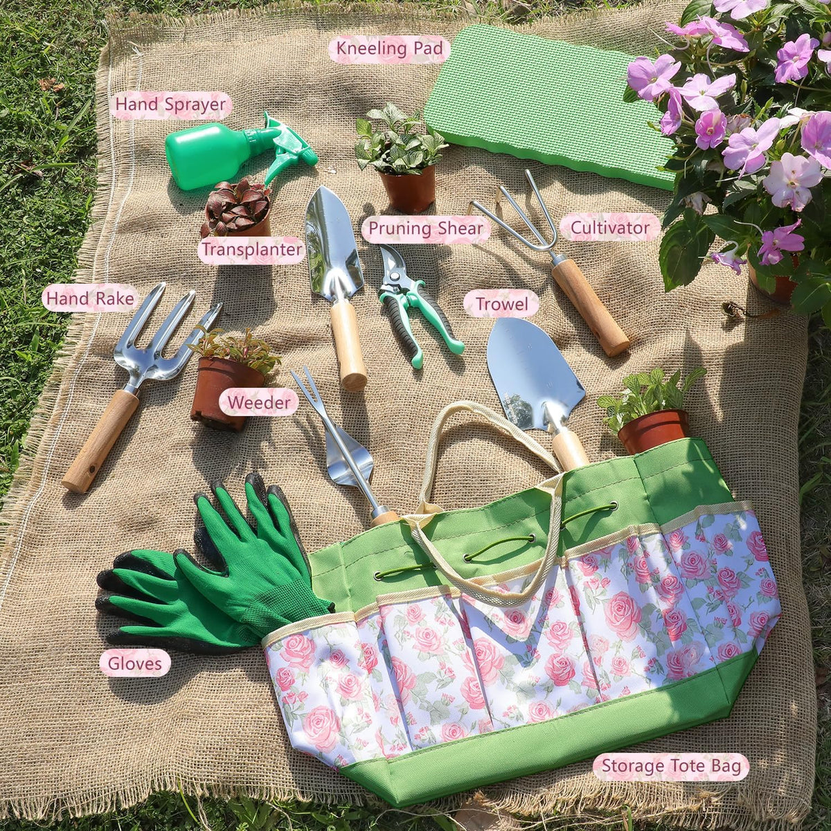 Garden Tool Set, 2Pcs Gardening Hand Tools, Stainless Steel Trowel and Cultivator with Handle, Outdoor Gardening Kit for Women Men