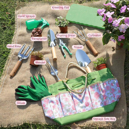 Garden Tool Set, 2Pcs Gardening Hand Tools, Stainless Steel Trowel and Cultivator with Handle, Outdoor Gardening Kit for Women Men