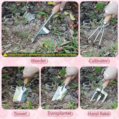 Garden Tool Set, 2Pcs Gardening Hand Tools, Stainless Steel Trowel and Cultivator with Handle, Outdoor Gardening Kit for Women Men
