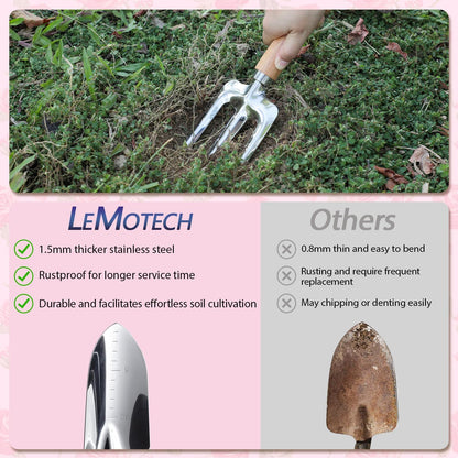 Garden Tool Set, 2Pcs Gardening Hand Tools, Stainless Steel Trowel and Cultivator with Handle, Outdoor Gardening Kit for Women Men