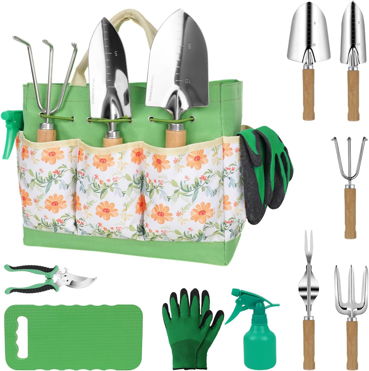 Garden Tool Set, 2Pcs Gardening Hand Tools, Stainless Steel Trowel and Cultivator with Handle, Outdoor Gardening Kit for Women Men