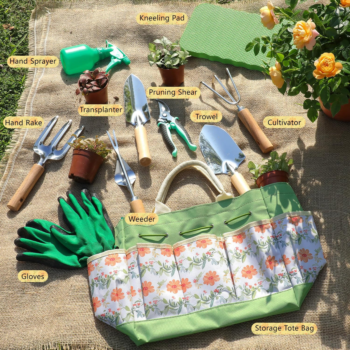 Garden Tool Set, 2Pcs Gardening Hand Tools, Stainless Steel Trowel and Cultivator with Handle, Outdoor Gardening Kit for Women Men