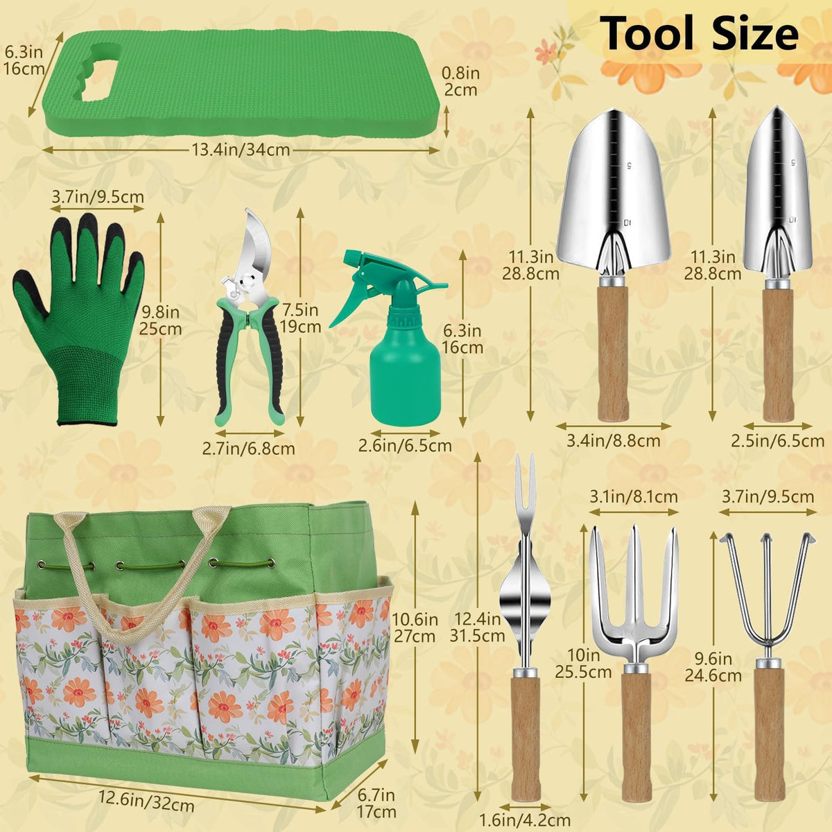 Garden Tool Set, 2Pcs Gardening Hand Tools, Stainless Steel Trowel and Cultivator with Handle, Outdoor Gardening Kit for Women Men