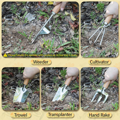 Garden Tool Set, 2Pcs Gardening Hand Tools, Stainless Steel Trowel and Cultivator with Handle, Outdoor Gardening Kit for Women Men