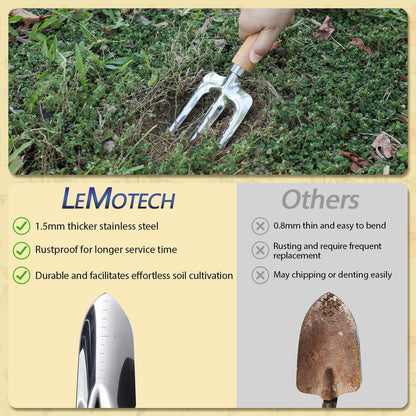 Garden Tool Set, 2Pcs Gardening Hand Tools, Stainless Steel Trowel and Cultivator with Handle, Outdoor Gardening Kit for Women Men