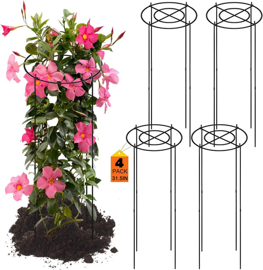 11.8" Dx31.5 H Peony Cages and Supports, 4 Pack Plant Supports for Outdoor Plants Grow Through Hoops Grids Heavy Duty Metal Peony Support Cage Flower Support Rings for Rose Tomato Hydrangea etc