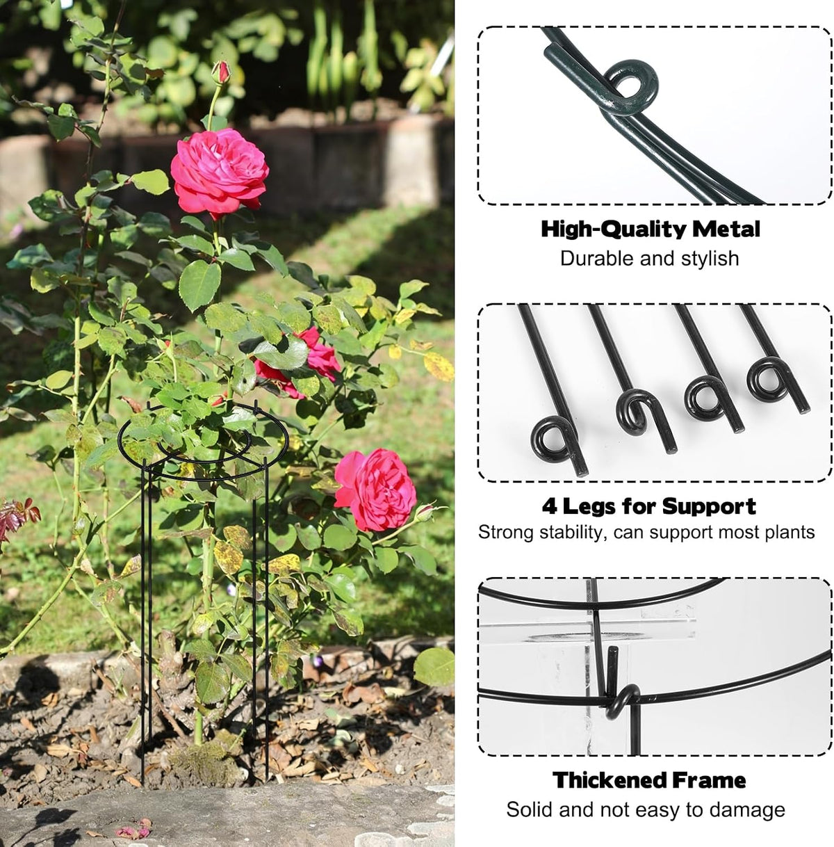 11.8" Dx31.5 H Peony Cages and Supports, 4 Pack Plant Supports for Outdoor Plants Grow Through Hoops Grids Heavy Duty Metal Peony Support Cage Flower Support Rings for Rose Tomato Hydrangea etc