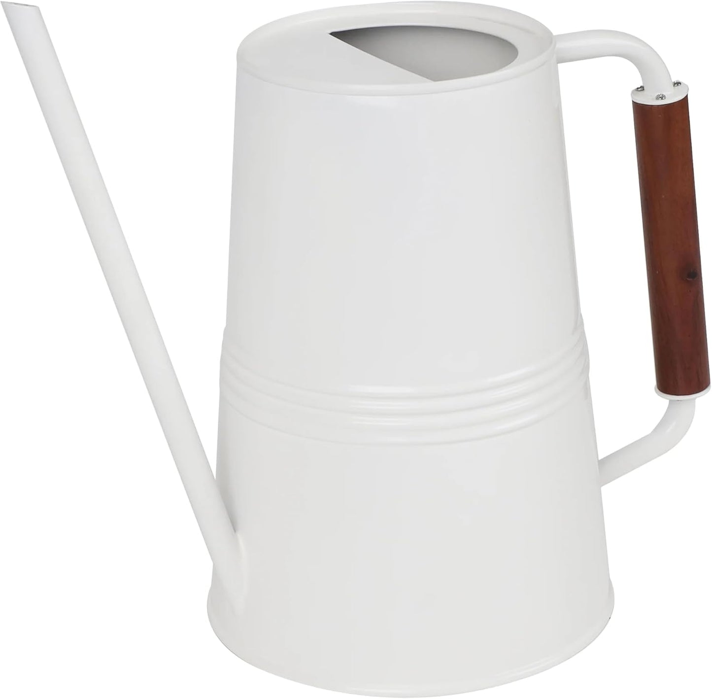 Metal Watering Can with Long Spout & Wooden Grip Handle,1 Gallon,White