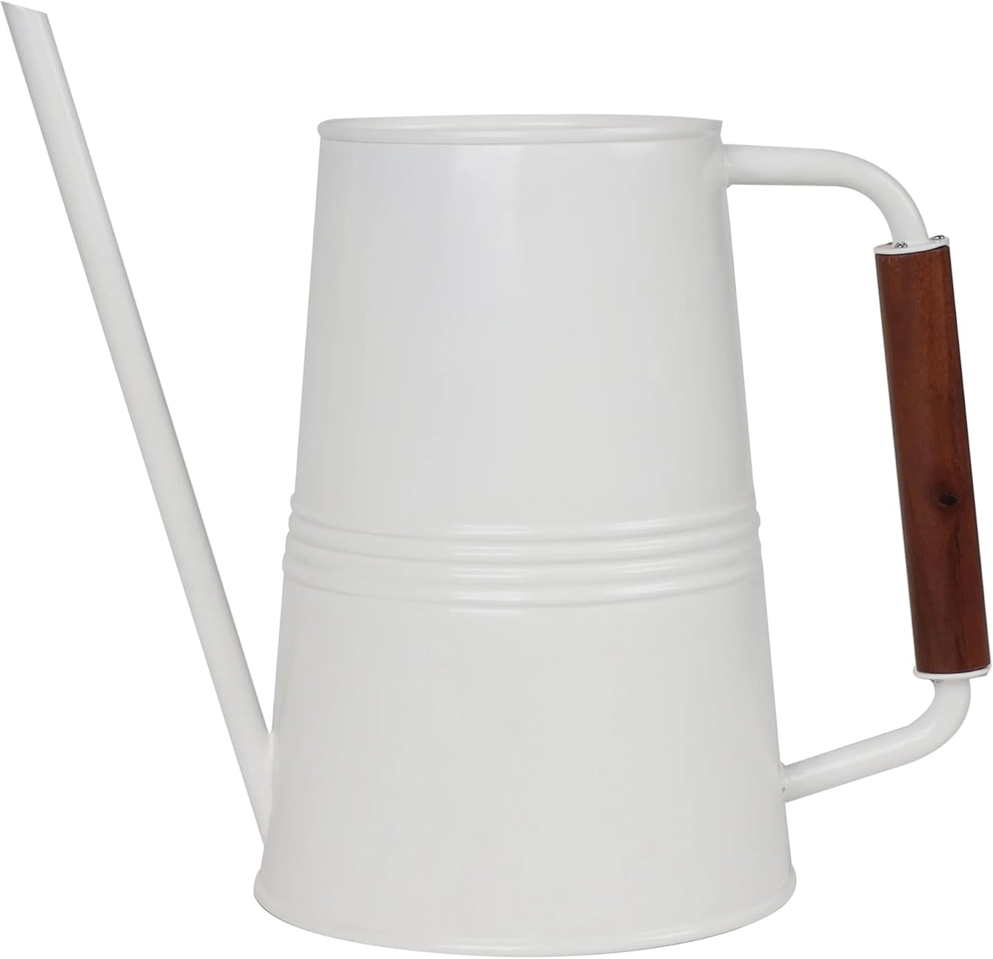 Metal Watering Can with Long Spout & Wooden Grip Handle,1 Gallon,White
